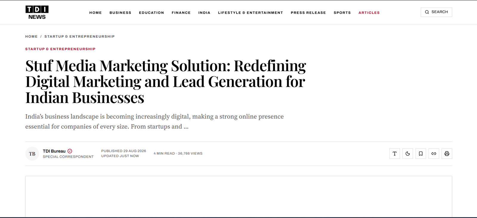 TDI News Article Screenshot
