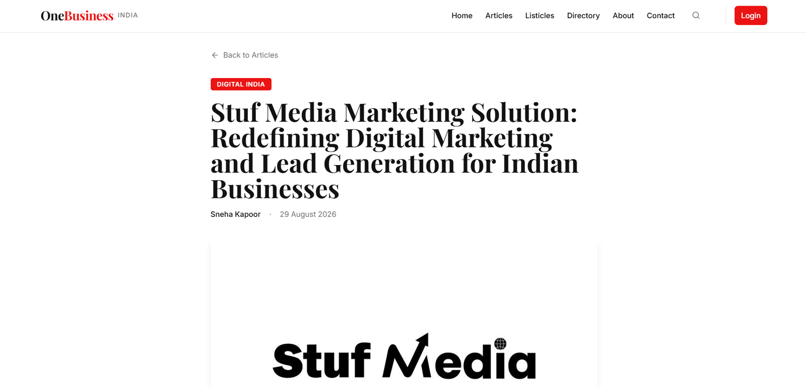 One Business India Article Screenshot